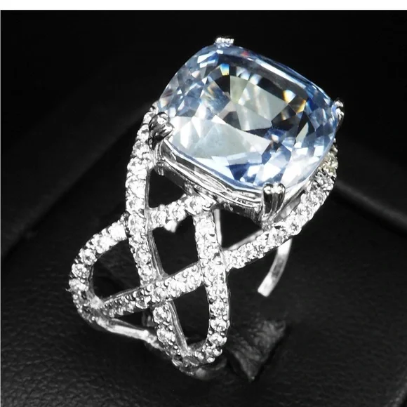 9.55ct Sapphire Cornflower white Sapphire Ring 925 criss cross split shank - Picture 2 of 4